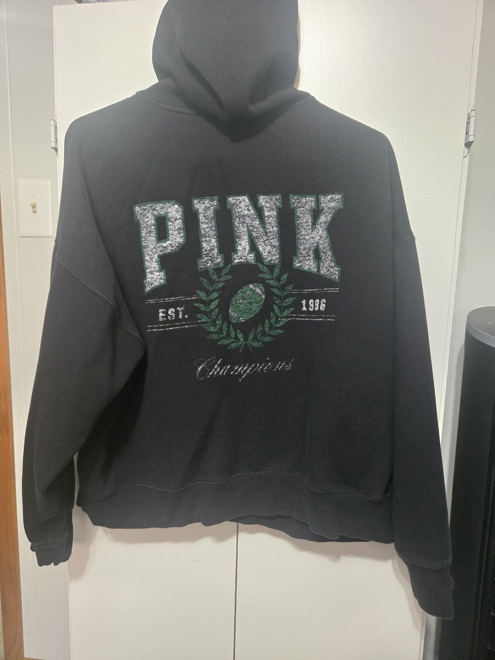 PINK Victoria's Secret Black Hoodie with Green Football